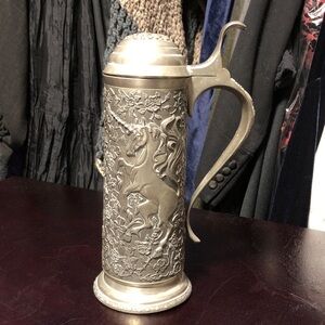 1979 Unicorn Embossed Tankard Pewter Franklin Mint Heavy Lidded Stein Mug Garb